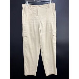Chicos Pants Womens 1 Beige Linen Blend Cargo Straight Leg Crop Casual Travel